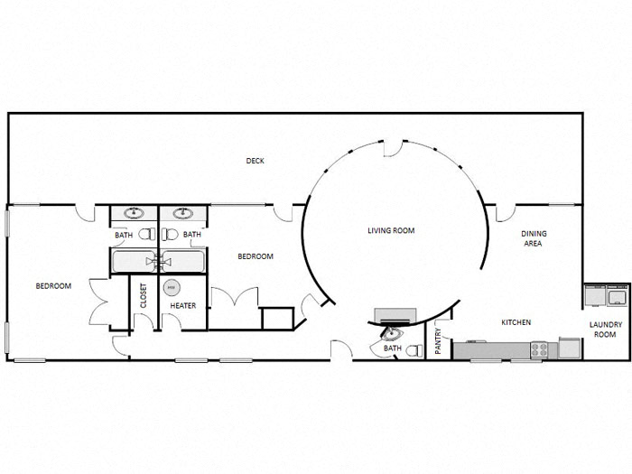 Floor plan for 2 beds, 2.5 baths, 1200 sqft